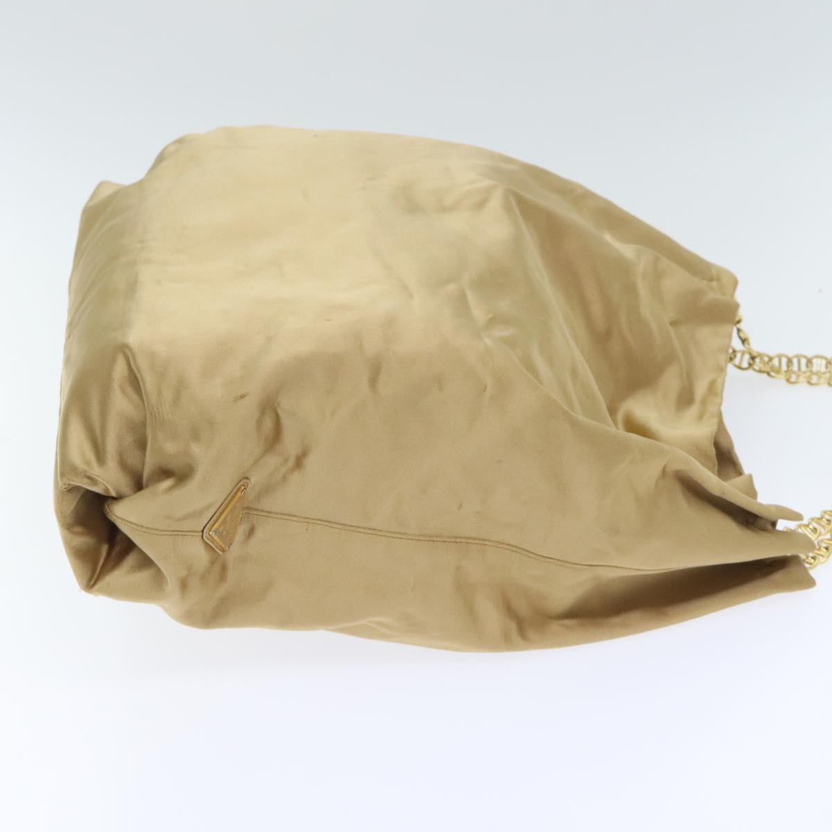 PRADA Chain Tote Bag Satin Gold Auth ep5795