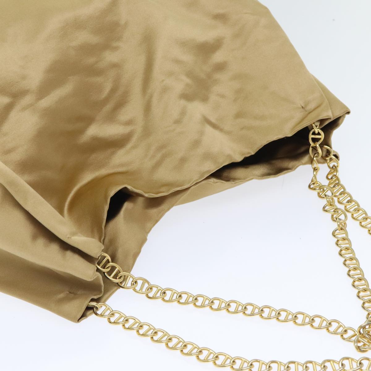 PRADA Chain Tote Bag Satin Gold Auth ep5795