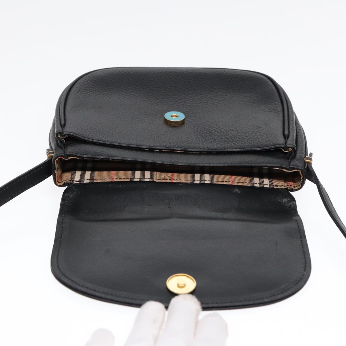 Burberrys Shoulder Bag Leather Black Gold Auth ep5798