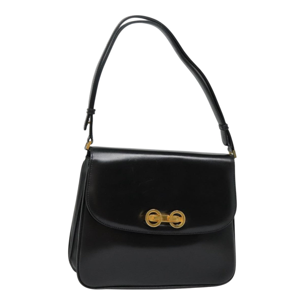 GUCCI Shoulder Bag Leather Black Gold Auth ep5802