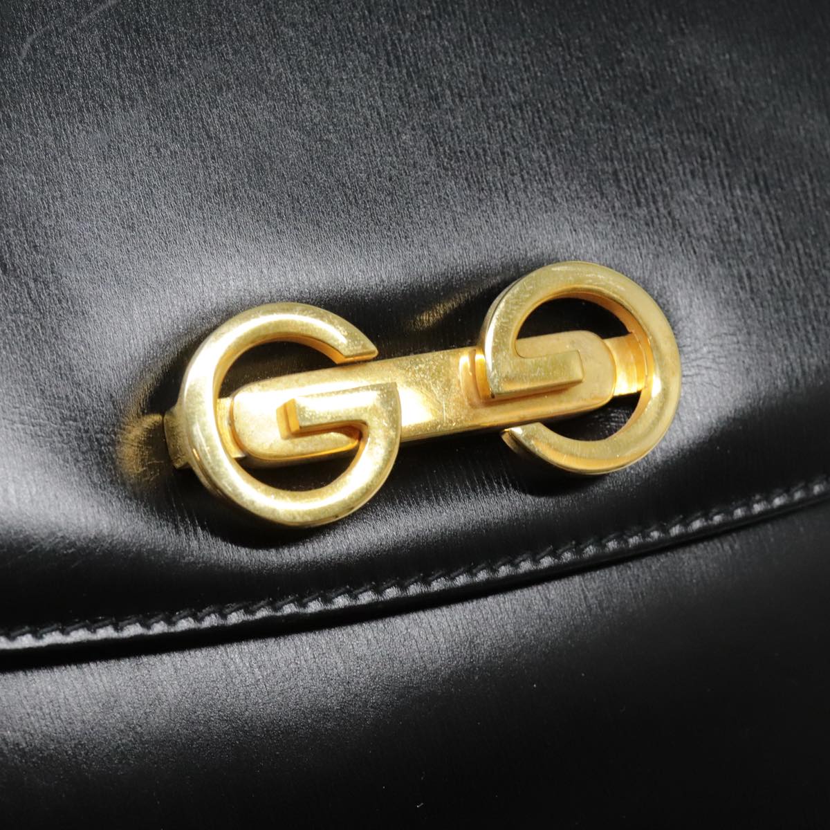 GUCCI Shoulder Bag Leather Black Gold Auth ep5802