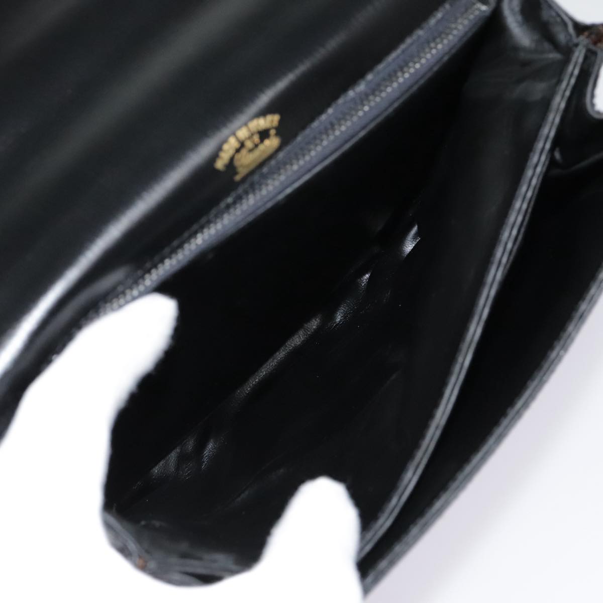 GUCCI Shoulder Bag Leather Black Gold Auth ep5802