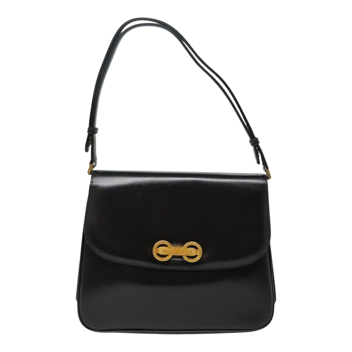 GUCCI Shoulder Bag Leather Black Gold Auth ep5802 - 0