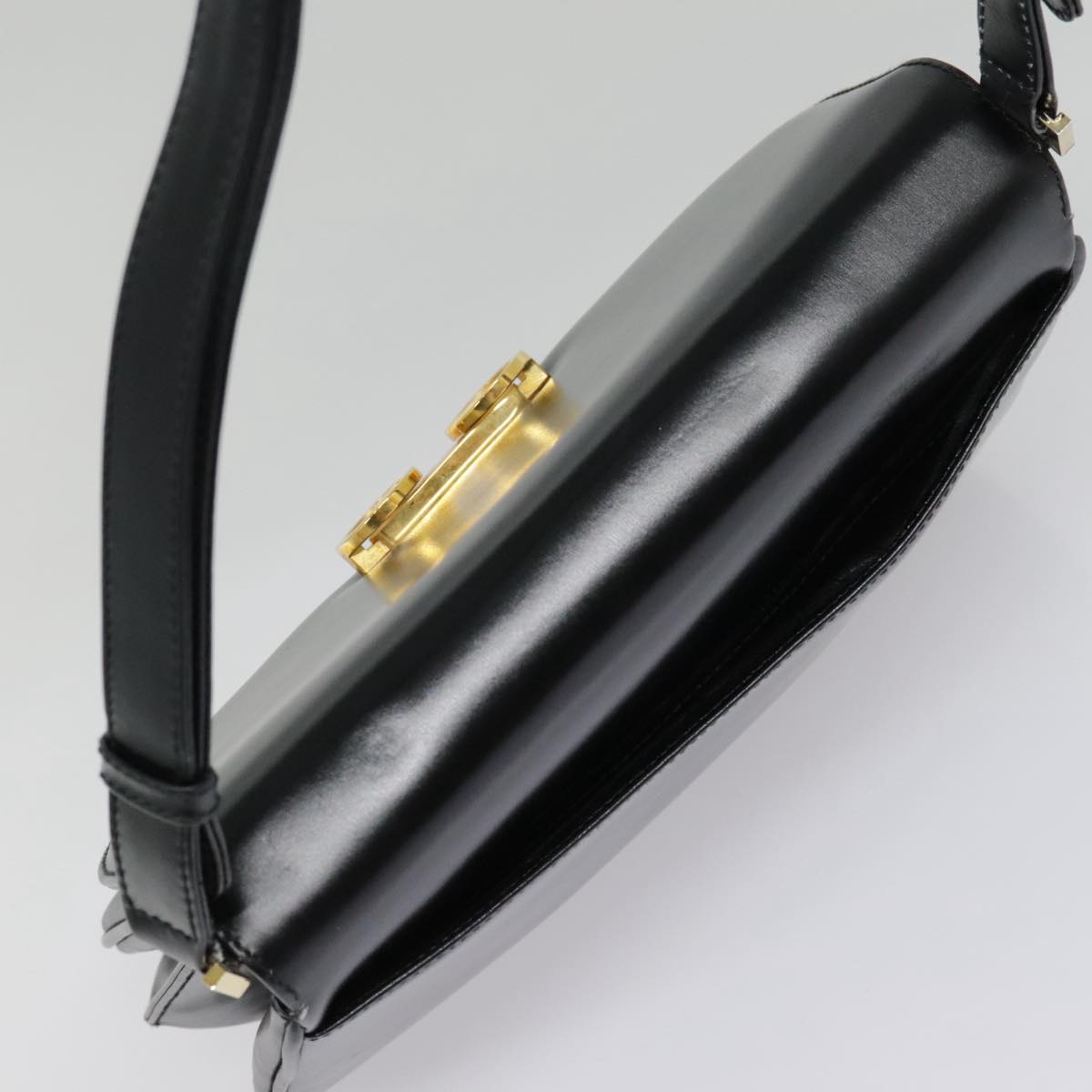 GUCCI Shoulder Bag Leather Black Gold Auth ep5802