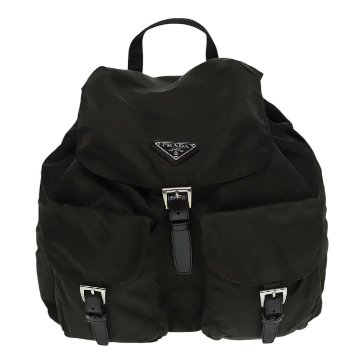 PRADA Backpack Nylon Khaki Silver Auth ep5805