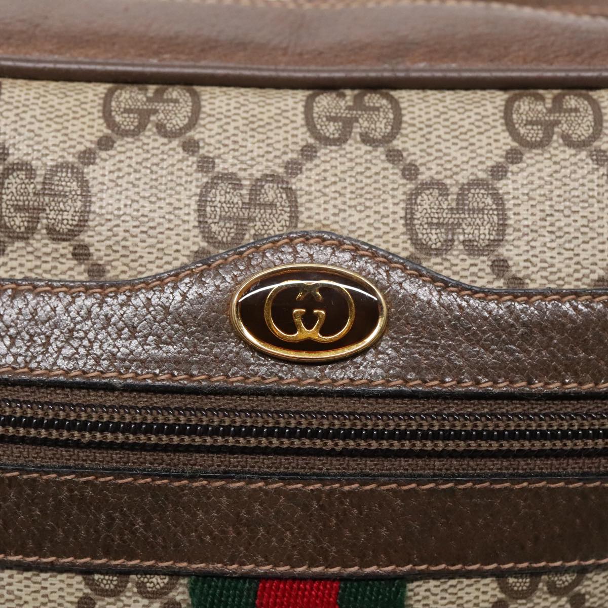 GUCCI GG Supreme Web Sherry Line Bag PVC Beige Gold 68 02 004 Auth ep5813