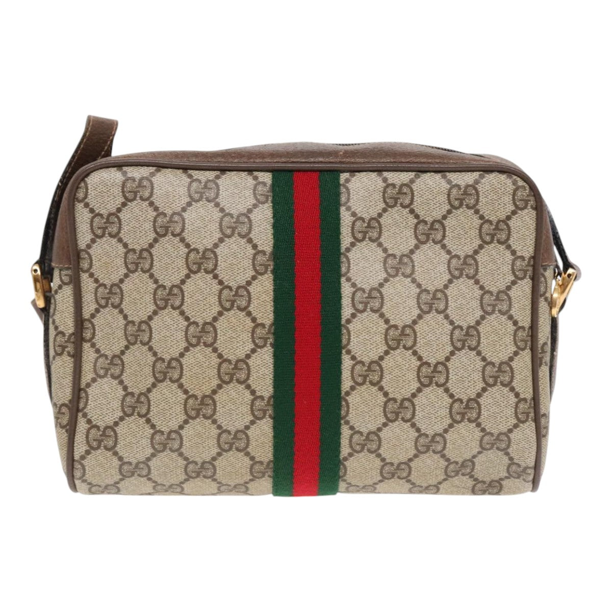 GUCCI GG Supreme Web Sherry Line Bag PVC Beige Gold 68 02 004 Auth ep5813