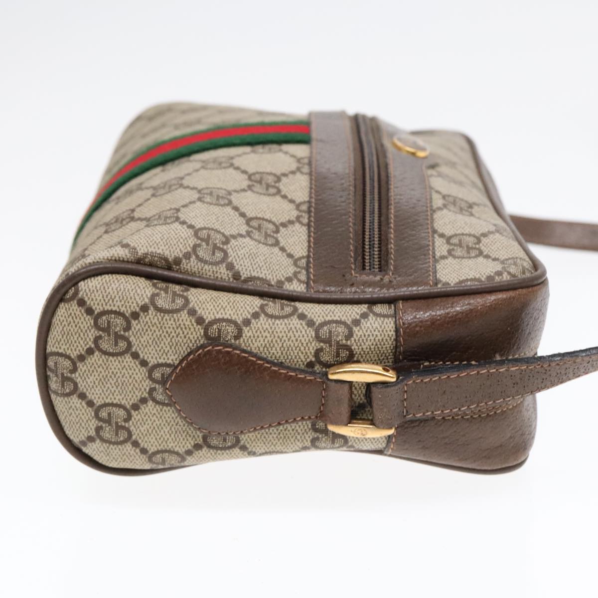 GUCCI GG Supreme Web Sherry Line Bag PVC Beige Gold 68 02 004 Auth ep5813