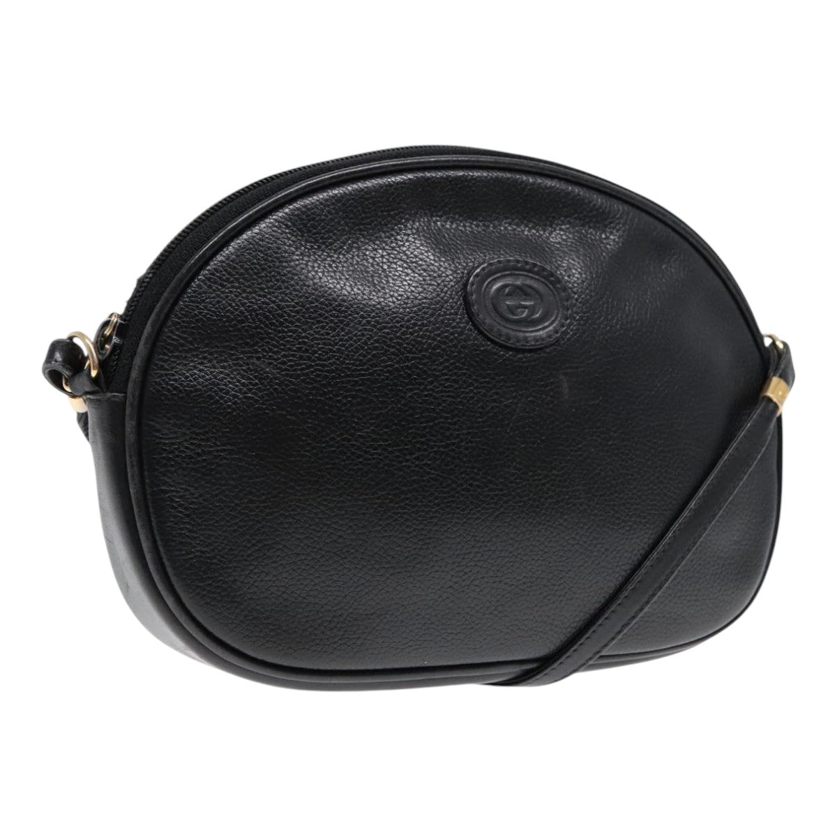 GUCCI Shoulder Bag Leather Black Gold Auth ep5817