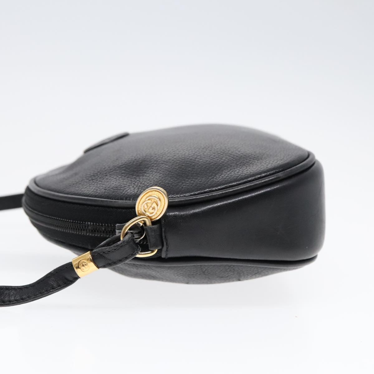 GUCCI Shoulder Bag Leather Black Gold Auth ep5817