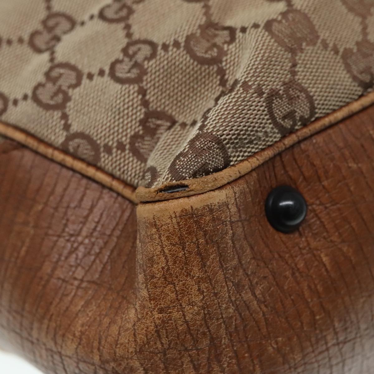 GUCCI GG Canvas Bamboo Hand Bag Beige 112530 Auth ep5820