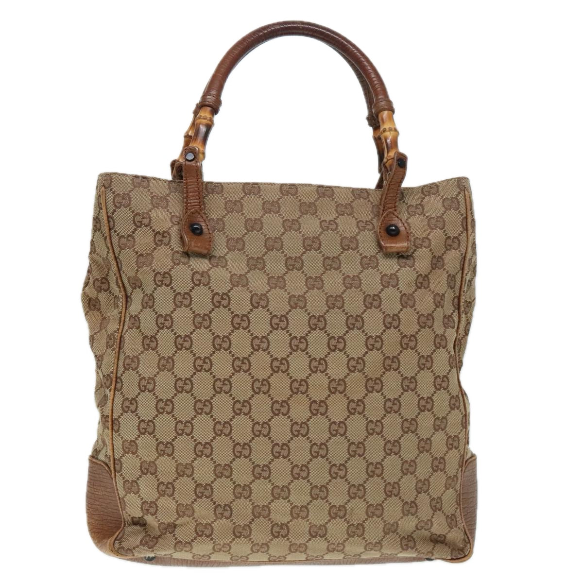 GUCCI GG Canvas Bamboo Hand Bag Beige 112530 Auth ep5820