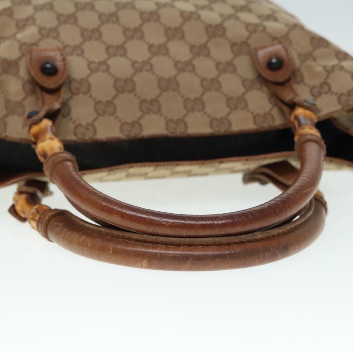 GUCCI GG Canvas Bamboo Hand Bag Beige 112530 Auth ep5820