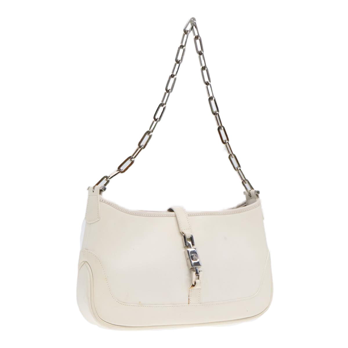 GUCCI Jackie Chain Shoulder Bag Leather White Silver 001 4032 Auth ep5823