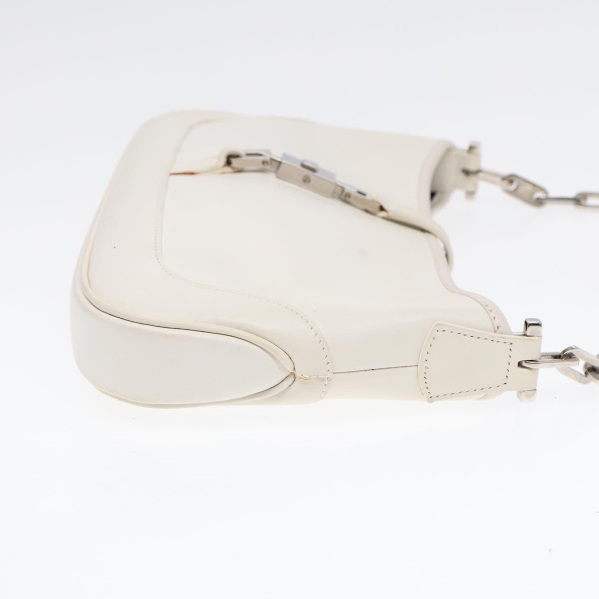 GUCCI Jackie Chain Shoulder Bag Leather White Silver 001 4032 Auth ep5823