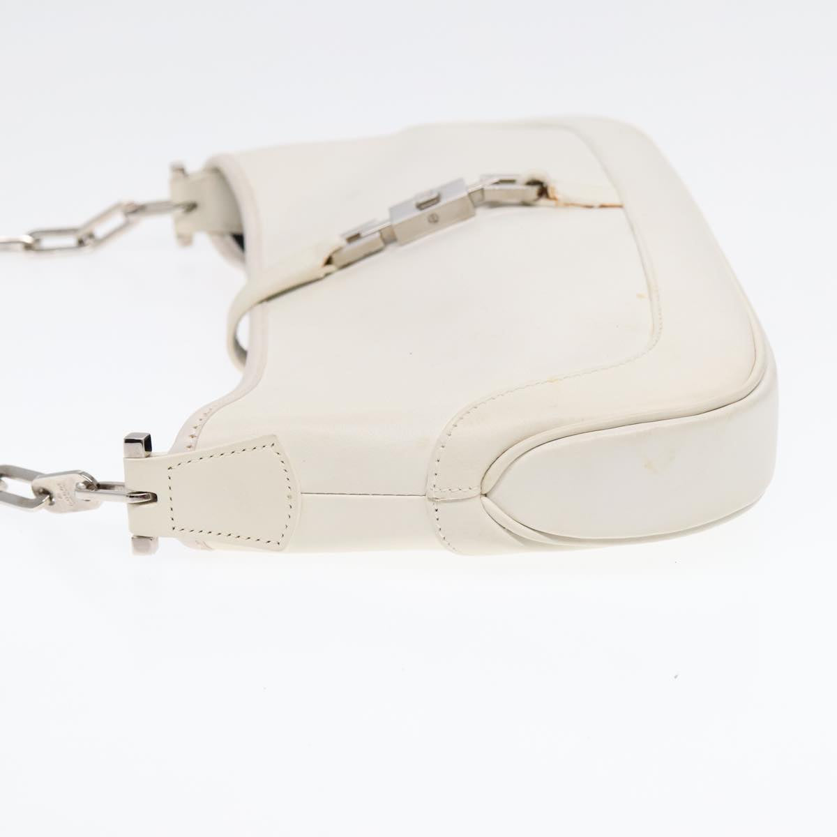 GUCCI Jackie Chain Shoulder Bag Leather White Silver 001 4032 Auth ep5823