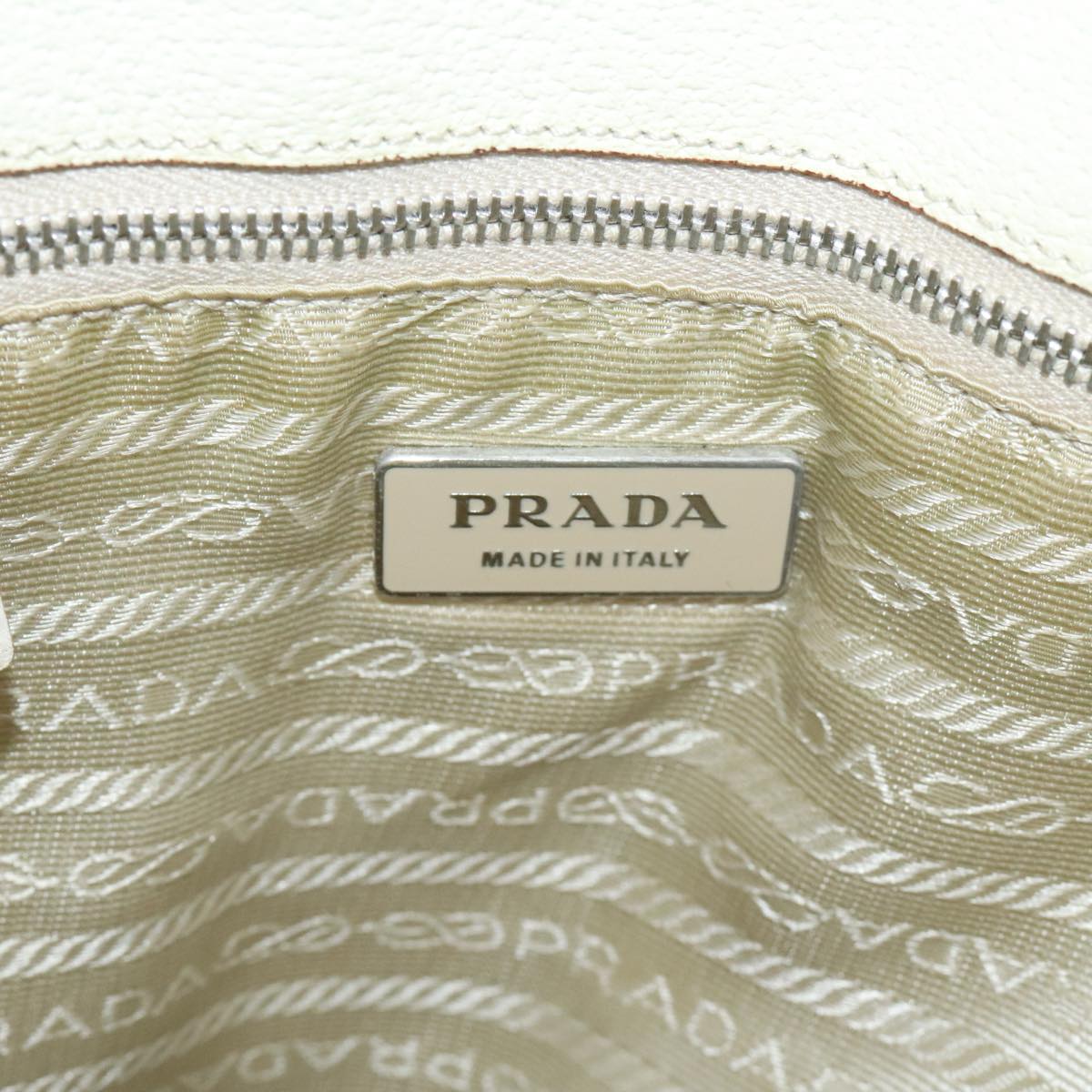 PRADA Tote Bag Canvas Leather Beige Cream Silver Auth ep5828