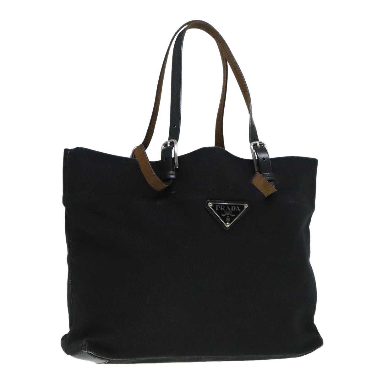 PRADA Tote Bag Canvas Black Silver Auth ep5844