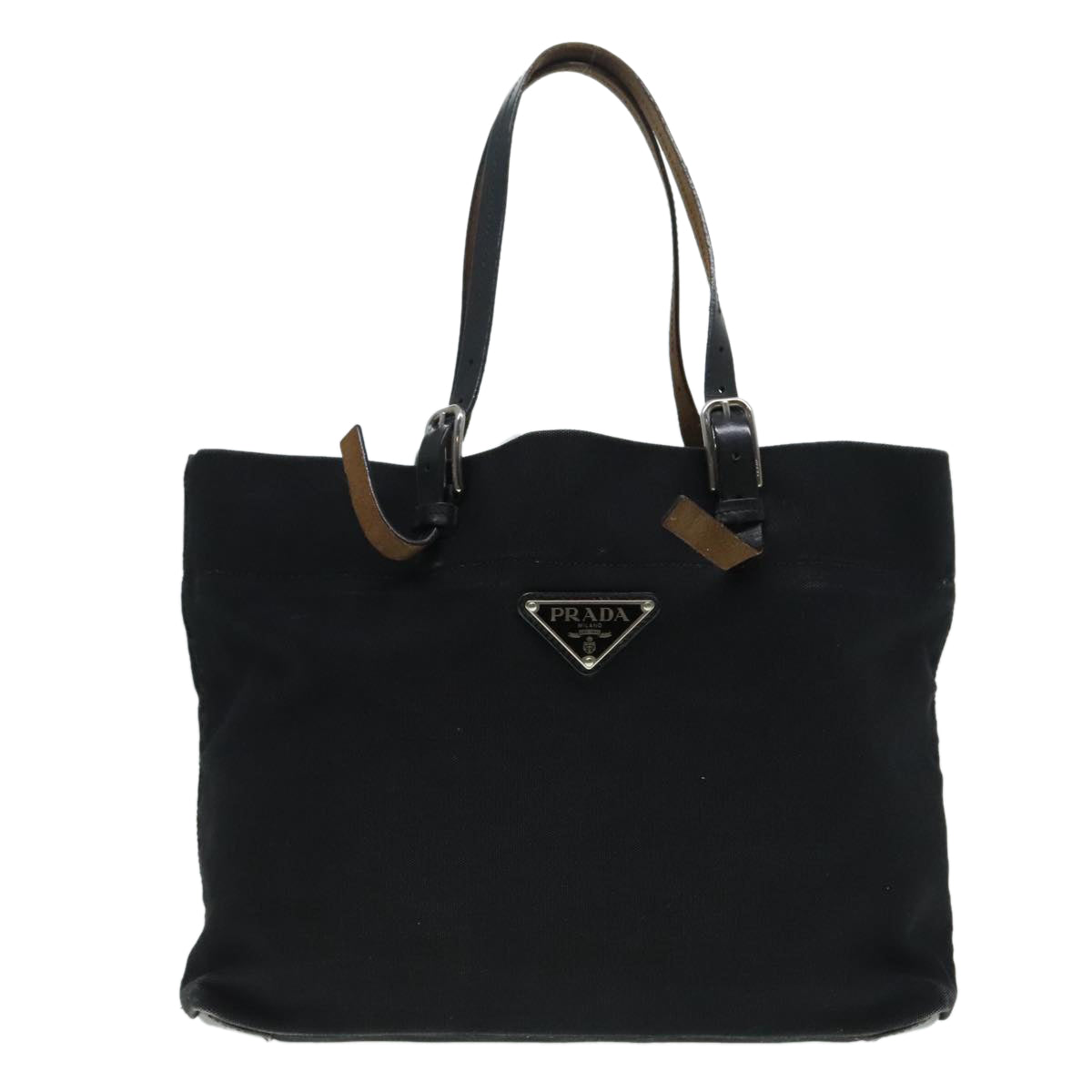 PRADA Tote Bag Canvas Black Silver Auth ep5844