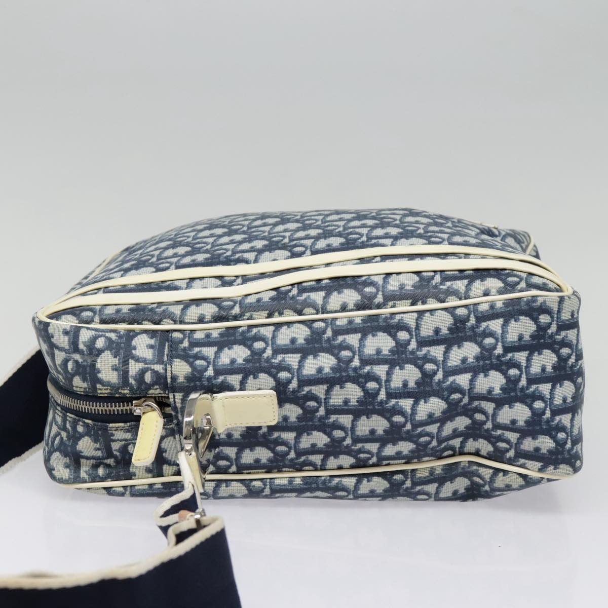 Christian Dior Trotter Canvas Shoulder Bag Navy Silver Auth ep5851