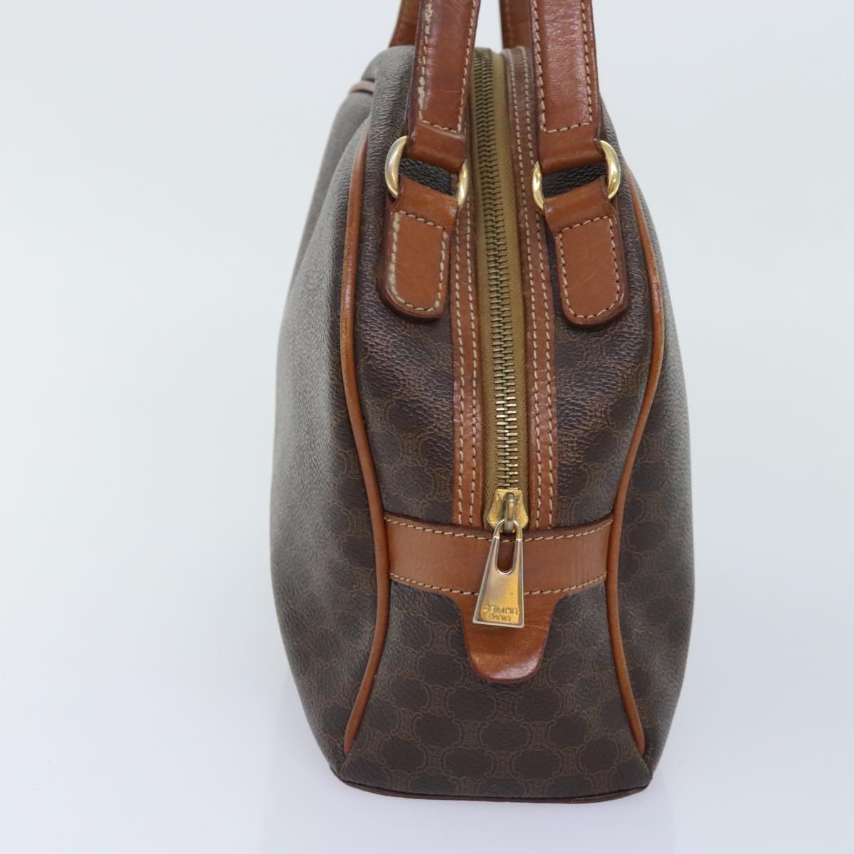 CELINE Macadam Canvas Hand Bag PVC Leather Brown Gold Auth ep5852