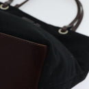 FENDI Hand Bag Wool Leather Black Brown Silver Auth ep5859-14