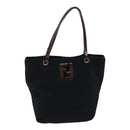 FENDI Hand Bag Wool Leather Black Brown Silver Auth ep5859-1
