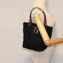 FENDI Hand Bag Wool Leather Black Brown Silver Auth ep5859-20