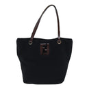 FENDI Hand Bag Wool Leather Black Brown Silver Auth ep5859-13