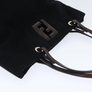 FENDI Hand Bag Wool Leather Black Brown Silver Auth ep5859-6