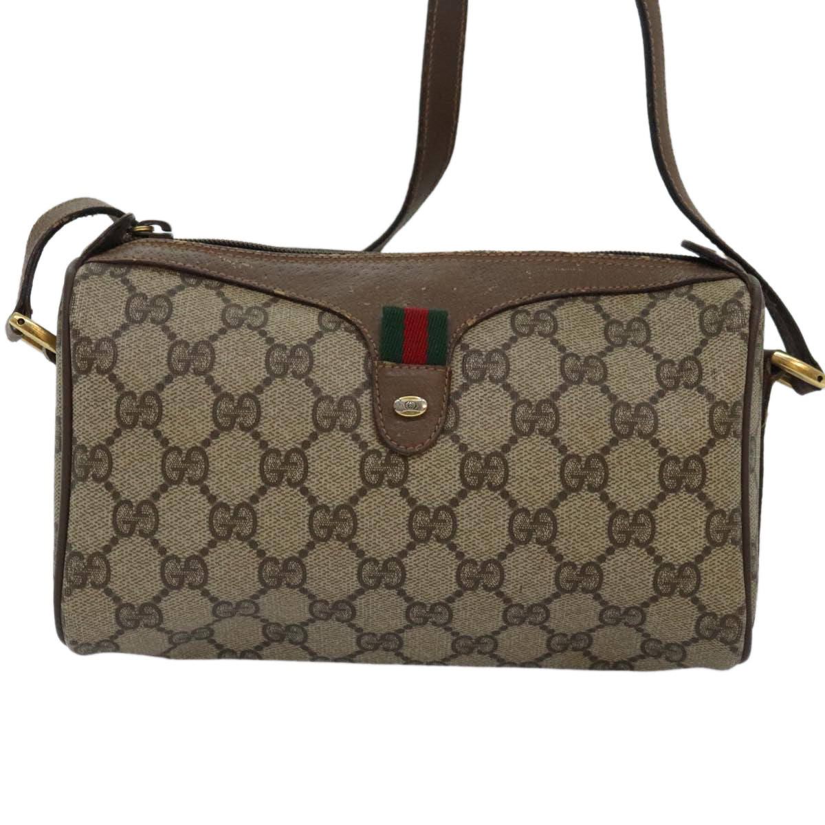 GUCCI GG Supreme Web Sherry Line Shoulder Bag PVC Beige 89 02 018 Auth ep5866