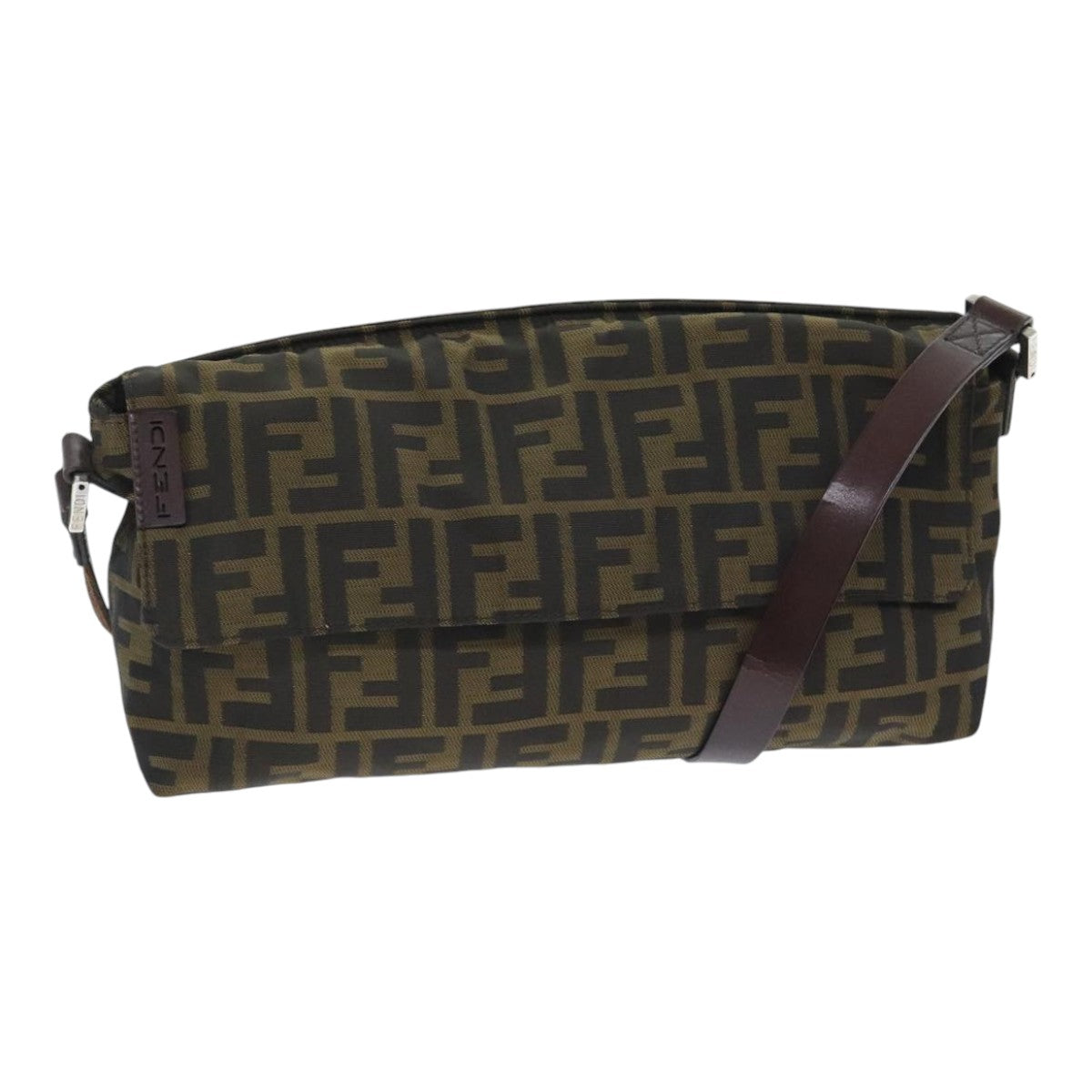 FENDI Zucca Canvas Shoulder Bag Brown Black Gold Auth ep5867