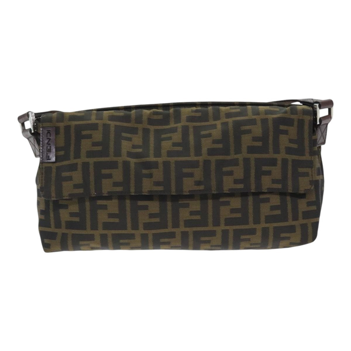 FENDI Zucca Canvas Shoulder Bag Brown Black Gold Auth ep5867