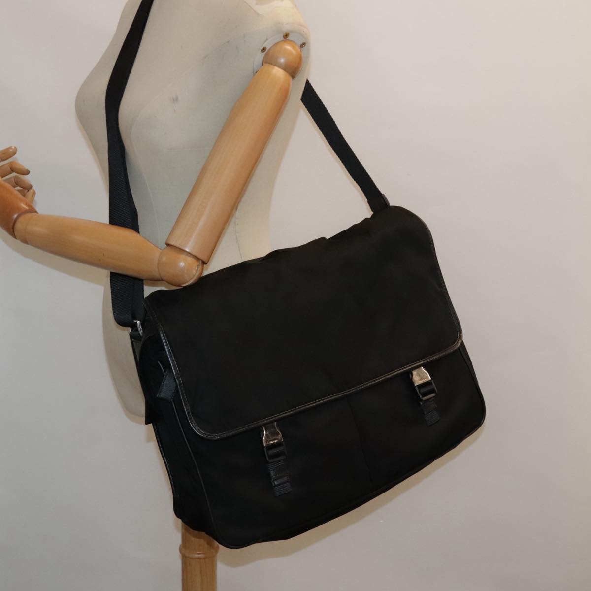 PRADA Shoulder Bag Nylon Black Silver Auth ep5890