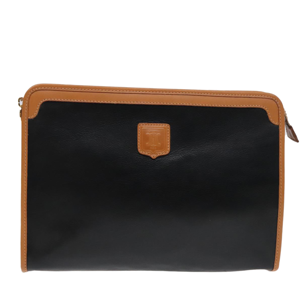 CELINE Clutch Bag Leather Black Gold Auth ep5897