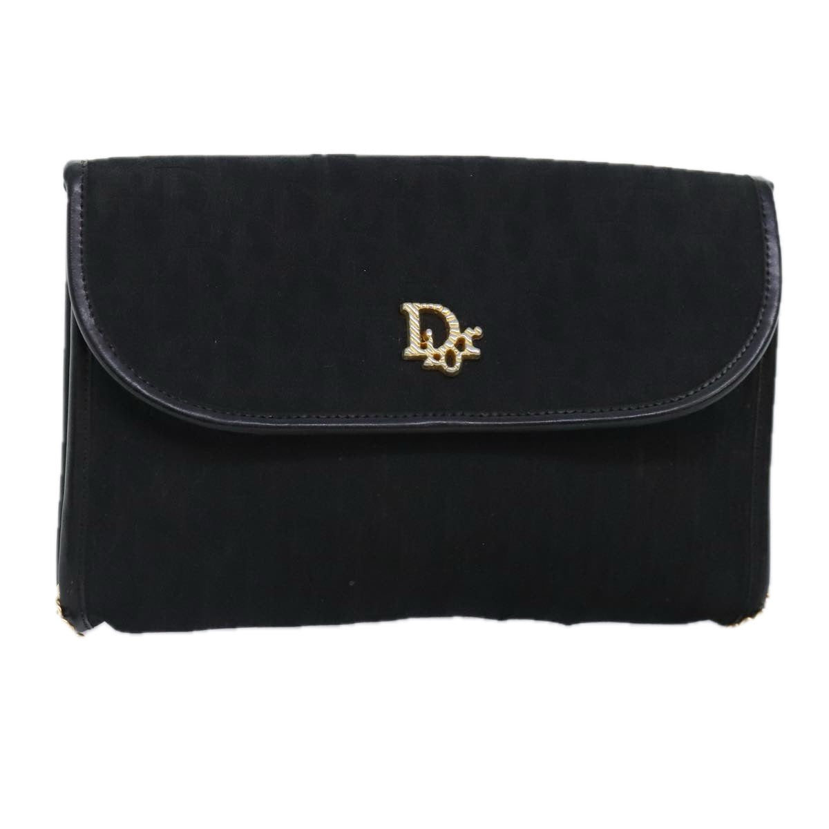 Christian Dior Trotter Canvas Chain Shoulder Bag Gold Black Auth ep5899