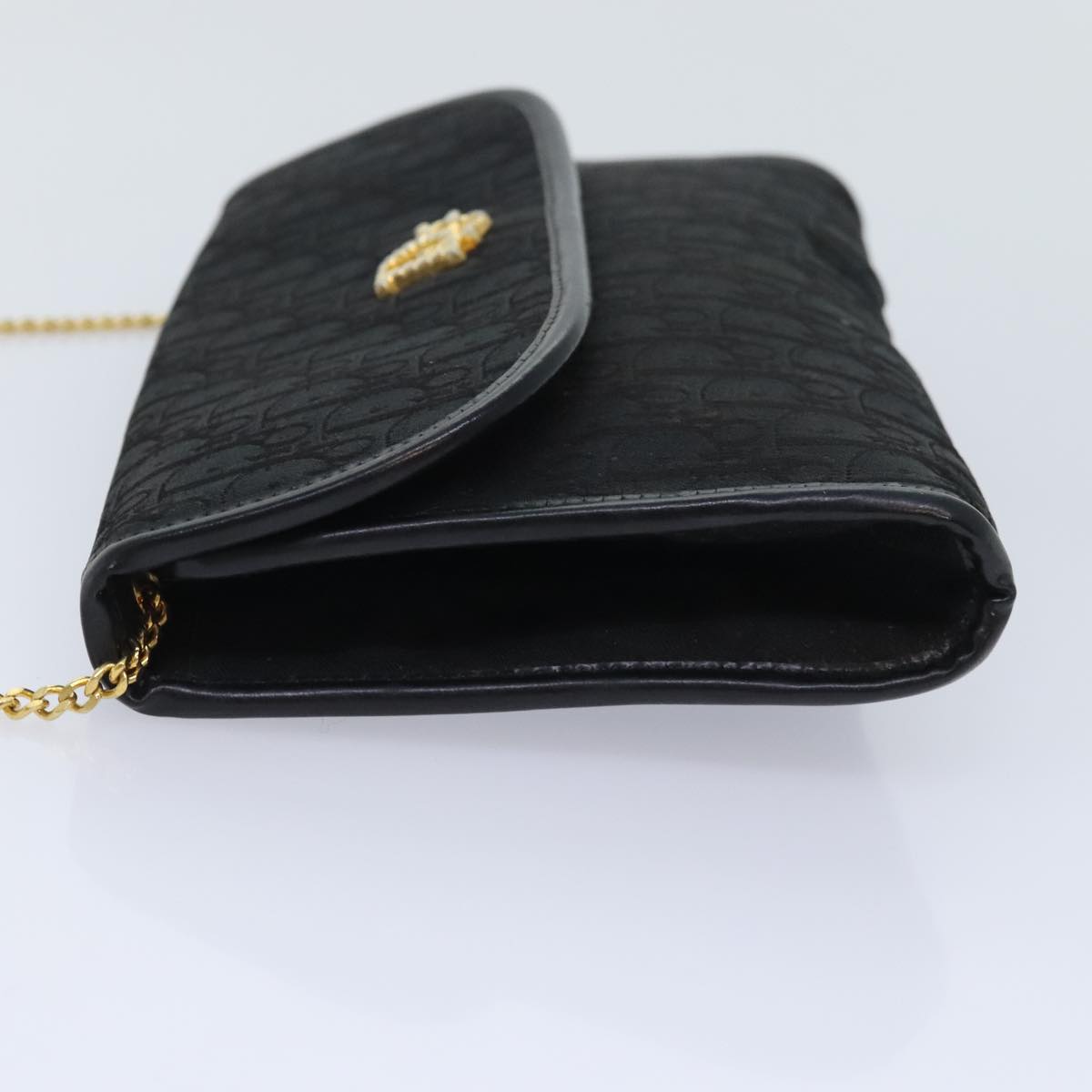 Christian Dior Trotter Canvas Chain Shoulder Bag Gold Black Auth ep5899