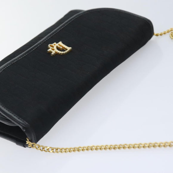 Christian Dior Trotter Canvas Chain Shoulder Bag Gold Black Auth ep5899
