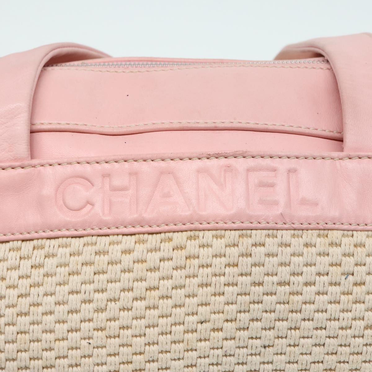 CHANEL Hand Bag Cotton Silver Beige CC Auth ep5901