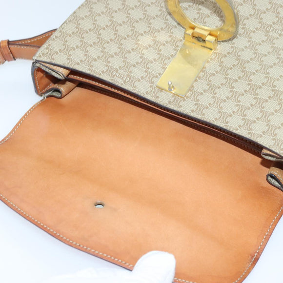CELINE Macadam Canvas Shoulder Bag Beige Gold Auth ep5915