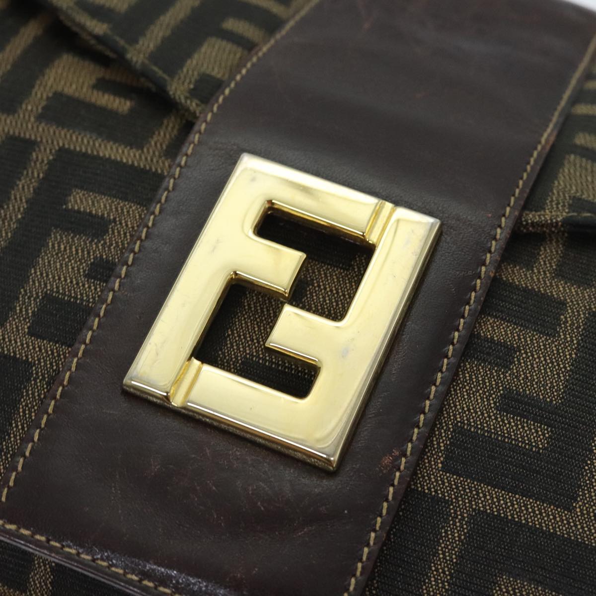 FENDI Zucca Canvas Shoulder Bag Brown Black Gold Auth ep5919