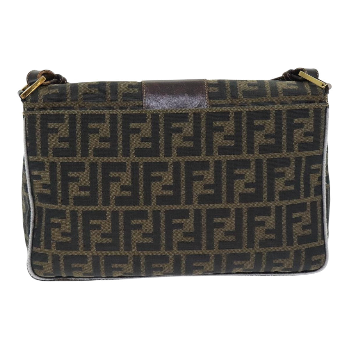 FENDI Zucca Canvas Shoulder Bag Brown Black Gold Auth ep5919 - 0