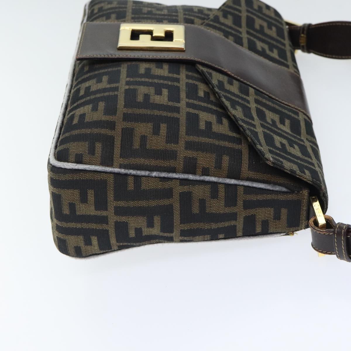 FENDI Zucca Canvas Shoulder Bag Brown Black Gold Auth ep5919