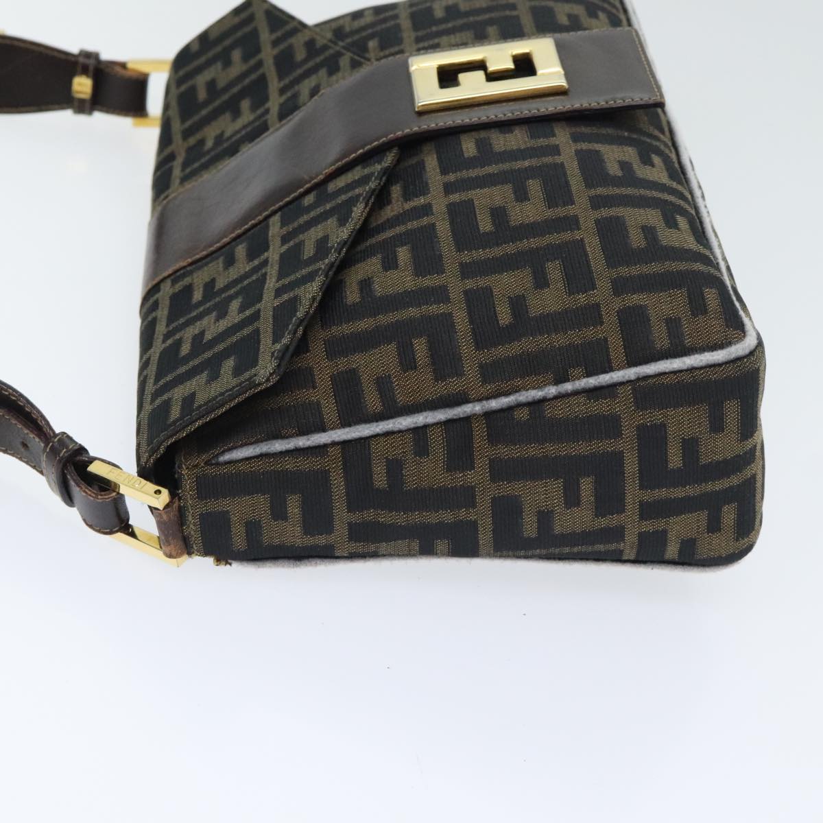 FENDI Zucca Canvas Shoulder Bag Brown Black Gold Auth ep5919