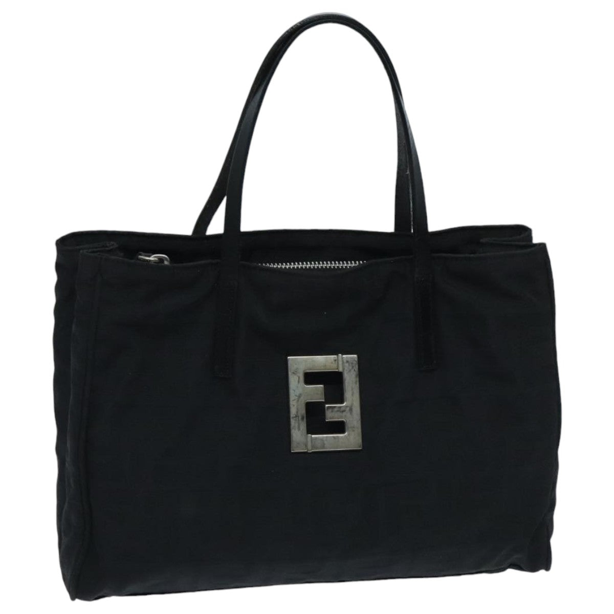 FENDI Zucca Canvas Hand Bag Black Silver Auth ep5941