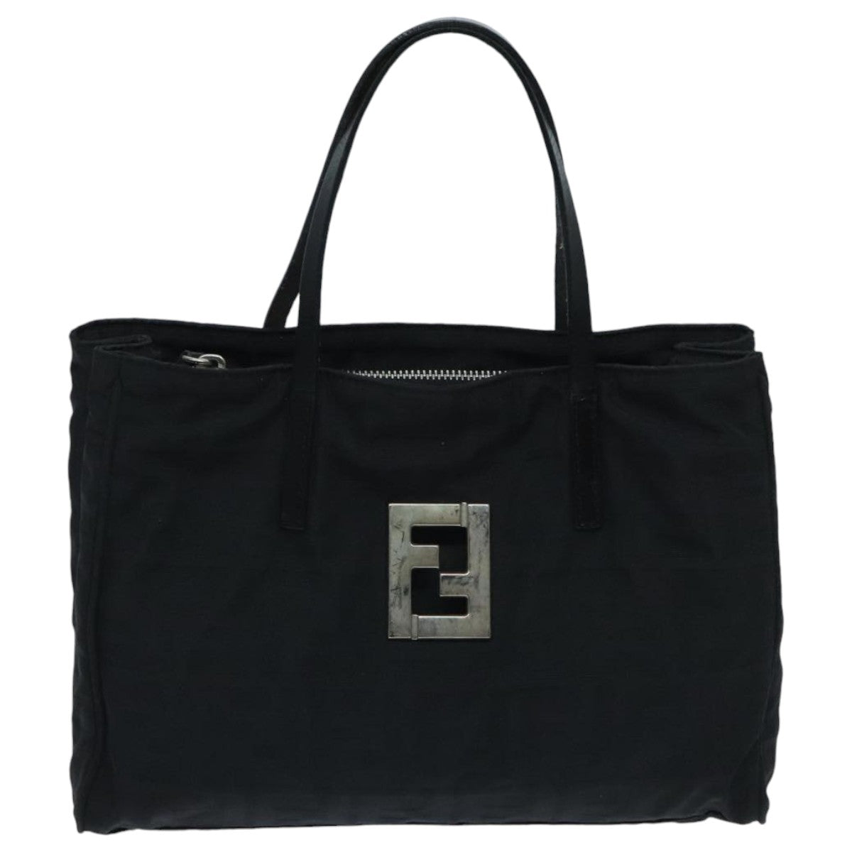 FENDI Zucca Canvas Hand Bag Black Silver Auth ep5941