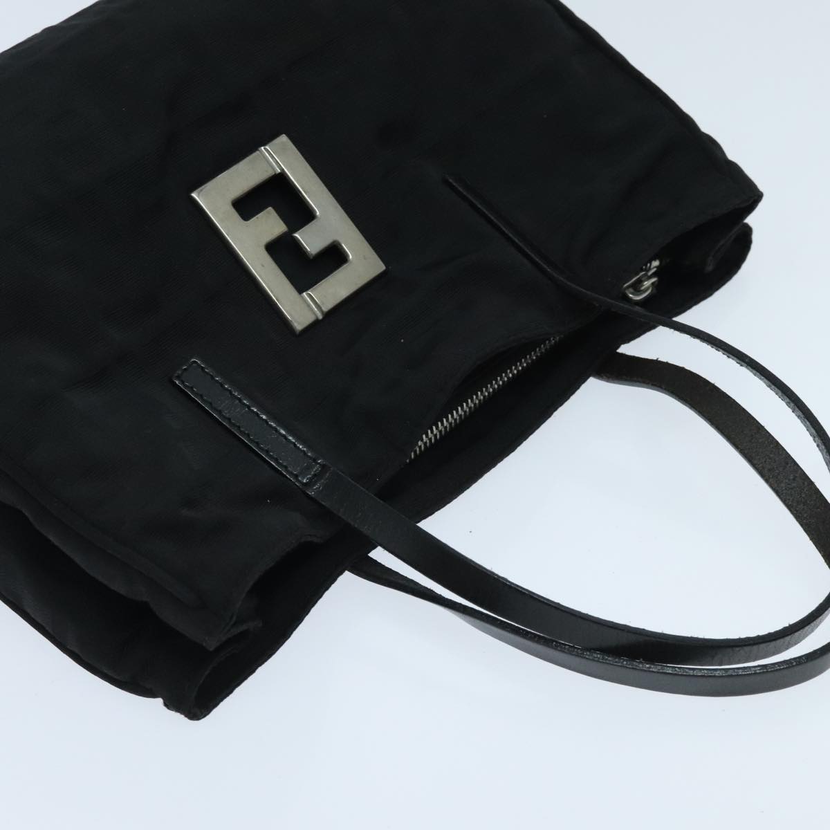 FENDI Zucca Canvas Hand Bag Black Silver Auth ep5941