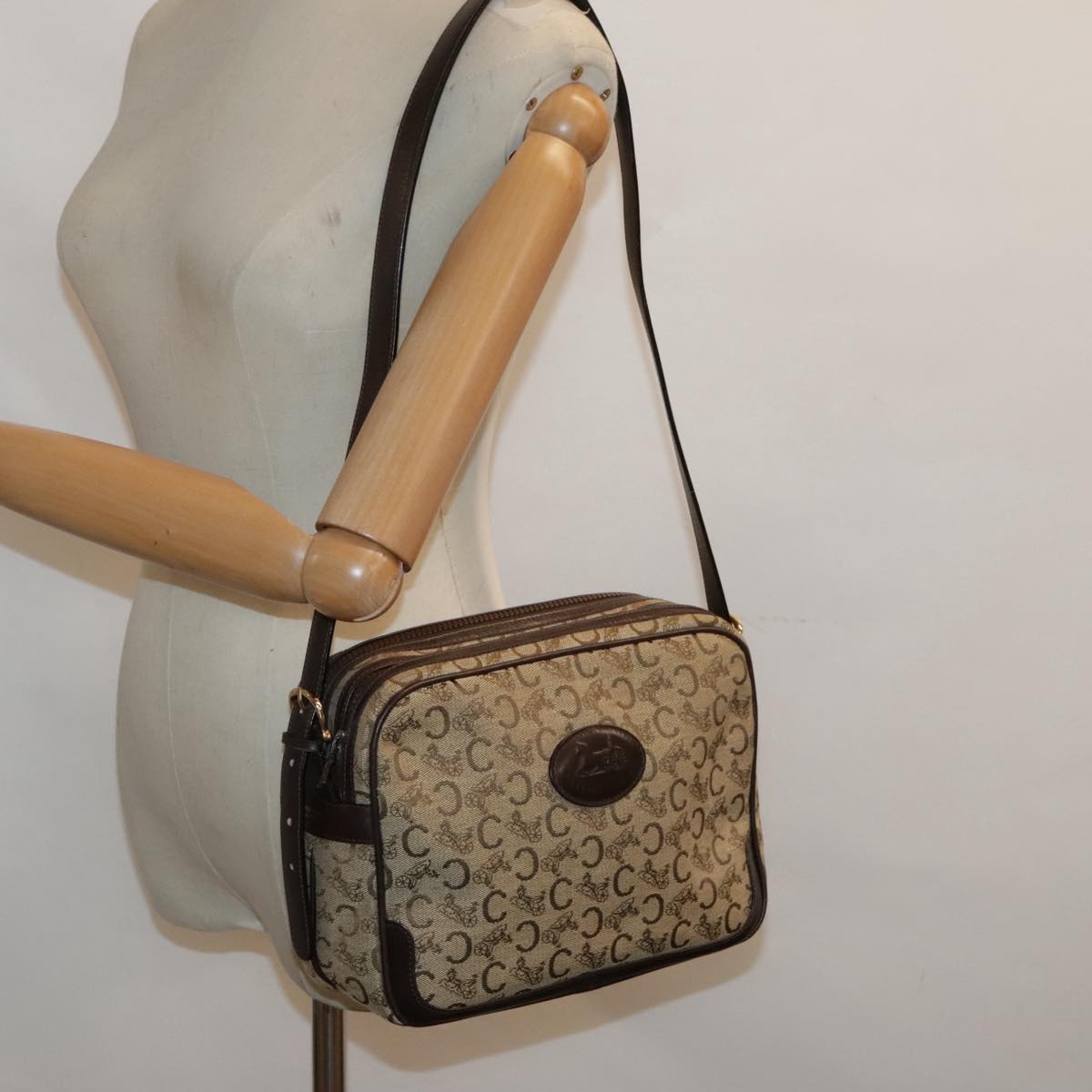 CELINE C Macadam Canvas Shoulder Bag Brown Auth ep5946