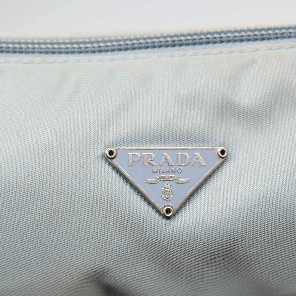 PRADA Pouch Nylon Blue Beige Silver Auth ep5947