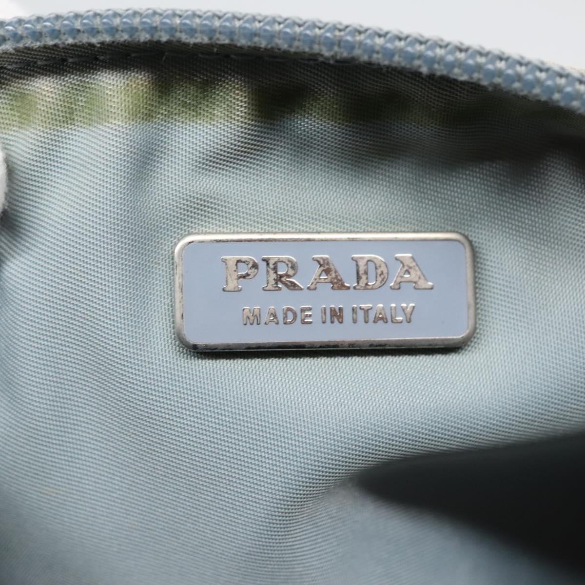 PRADA Pouch Nylon Blue Beige Silver Auth ep5947